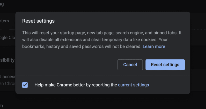 How to reset Chrome to its default settings