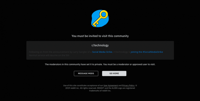 Reddit’s r/technology goes dark as part of #SocialMediaStrike
