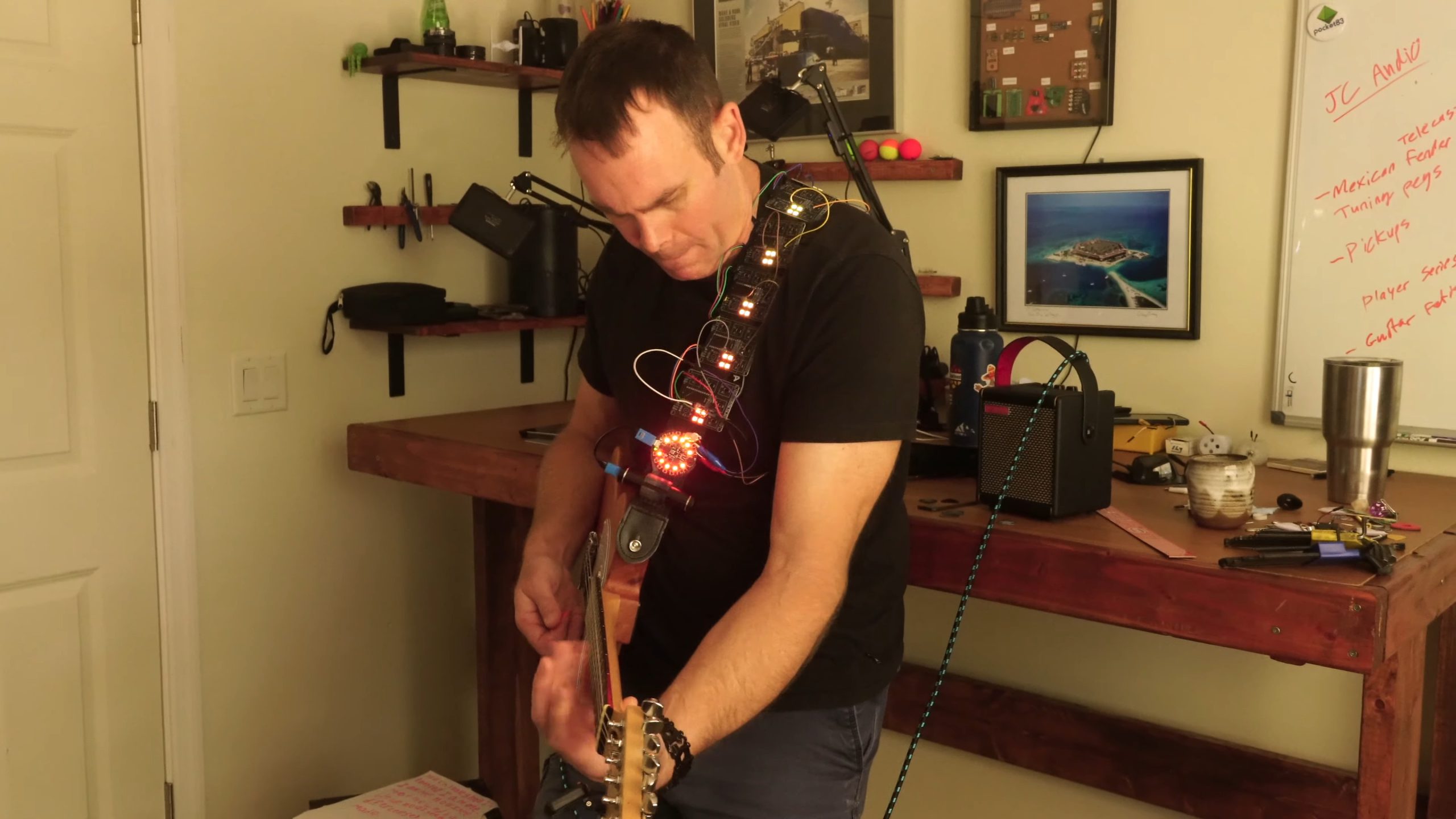 Cyberpunk Guitar Strap Lights Up with Repurposed PCBs
