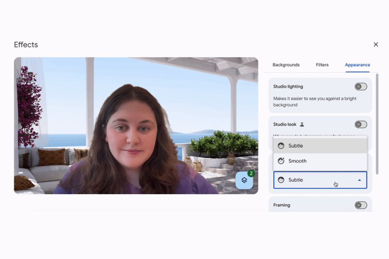 Google Meet’s face touch-up filters come to desktop
